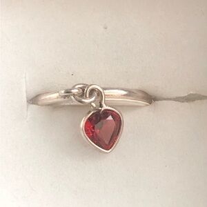 Heart Dangling Sterling Silver Charm Amethyst Ring